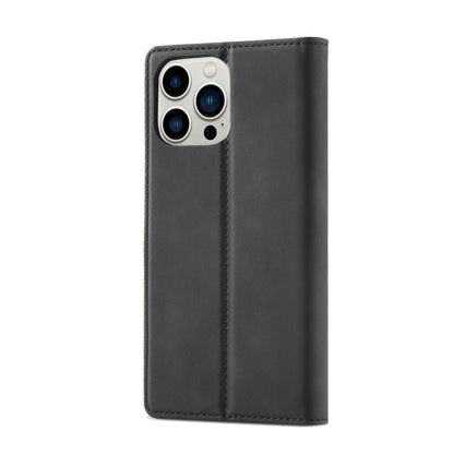 For iPhone 14 Pro LC.IMEEKE Strong Magnetic Leather Phone Case with Holder & Card Slots & Wallet(Black) by LC.IMEEKE