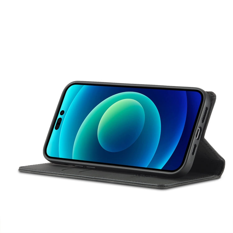 For iPhone 14 Pro LC.IMEEKE Strong Magnetic Leather Phone Case with Holder & Card Slots & Wallet(Black) by LC.IMEEKE