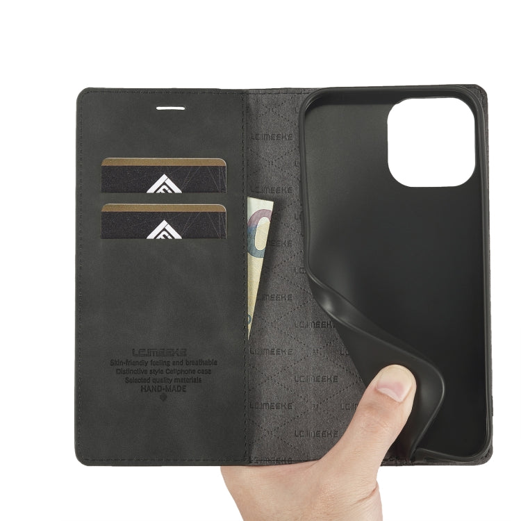 For iPhone 14 Pro LC.IMEEKE Strong Magnetic Leather Phone Case with Holder & Card Slots & Wallet(Black) by LC.IMEEKE