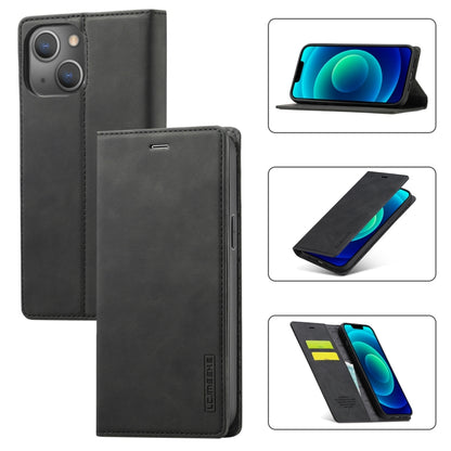 For iPhone 14 Plus LC.IMEEKE Strong Magnetic Leather Phone Case with Holder & Card Slots & Wallet (Black) by LC.IMEEKE