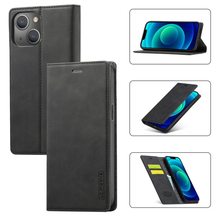 For iPhone 14 LC.IMEEKE Strong Magnetic Leather Phone Case with Holder & Card Slots & Wallet (Black) by LC.IMEEKE