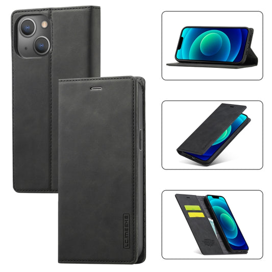 For iPhone 14 LC.IMEEKE Strong Magnetic Leather Phone Case with Holder & Card Slots & Wallet (Black) by LC.IMEEKE