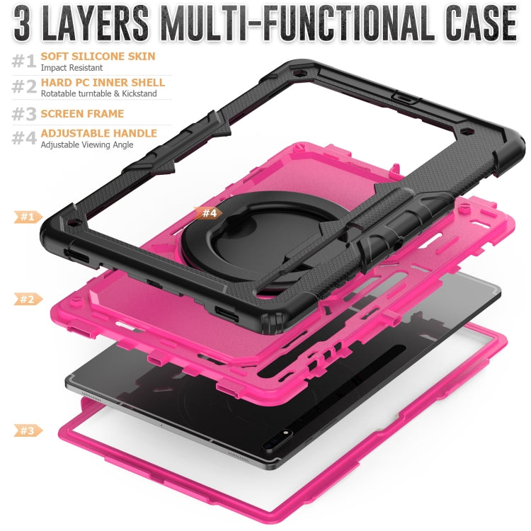 For Samsung Galaxy Tab S8 Ultra Bracelet Holder Silicone + PC Tablet Case(Rose Red) by bashfashion