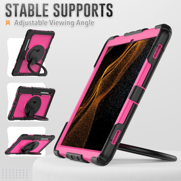 For Samsung Galaxy Tab S8 Ultra Bracelet Holder Silicone + PC Tablet Case(Rose Red) by bashfashion