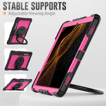 For Samsung Galaxy Tab S8 Ultra Bracelet Holder Silicone + PC Tablet Case(Rose Red) by bashfashion