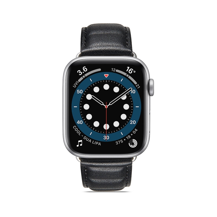 Genuine Leather Watch Band For Apple Watch Ultra 49mm&Watch Ultra 2 49mm / Series 9&8&7 45mm / SE 3&SE 2&6&SE&5&4 44mm / 3&2&1 42mm(Black) by bashfashion