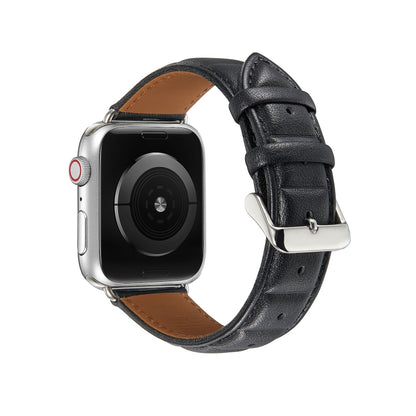 Genuine Leather Watch Band For Apple Watch Ultra 49mm&Watch Ultra 2 49mm / Series 9&8&7 45mm / SE 3&SE 2&6&SE&5&4 44mm / 3&2&1 42mm(Black) by bashfashion