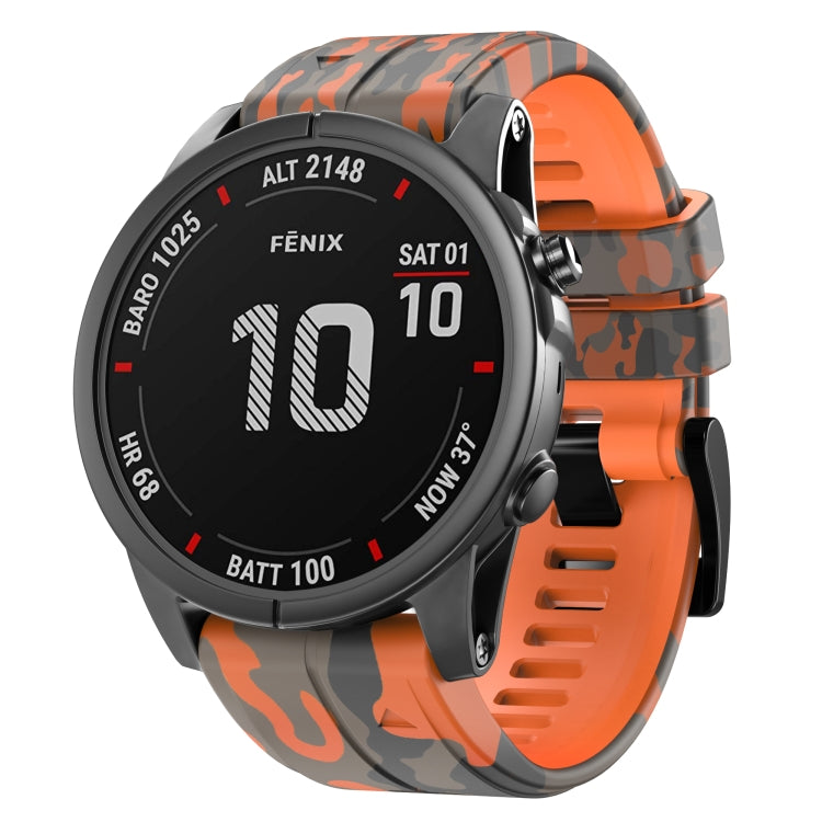 For Garmin Fenix 7 Camouflage Silicone Watch Band(Orange) by bashfashion