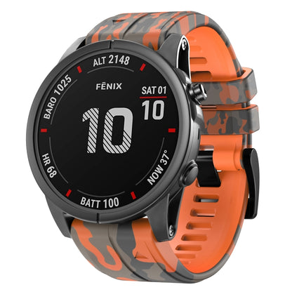For Garmin Fenix 7 Camouflage Silicone Watch Band(Orange) by bashfashion