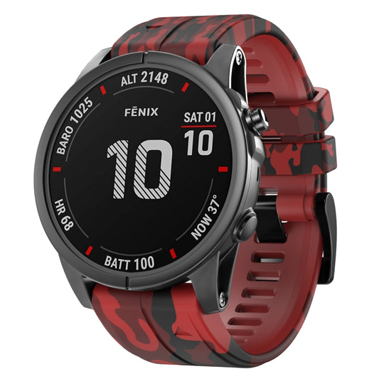 For Garmin Fenix 7 Camouflage Silicone Watch Band(Red) by bashfashion