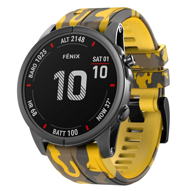 For Garmin Fenix 7 Camouflage Silicone Watch Band(Yellow) by bashfashion