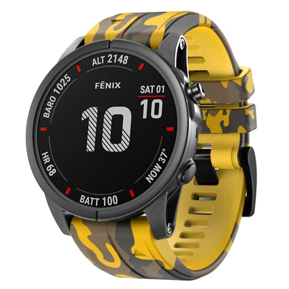 For Garmin Fenix 7 Camouflage Silicone Watch Band(Yellow) by bashfashion