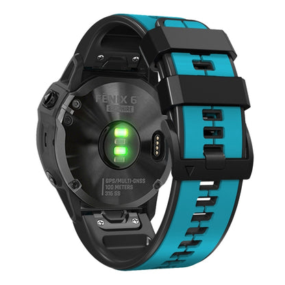 For Garmin Fenix 7 Vertical Stripes Two-color Silicone Watch Band(Sky Blue Black) by bashfashion