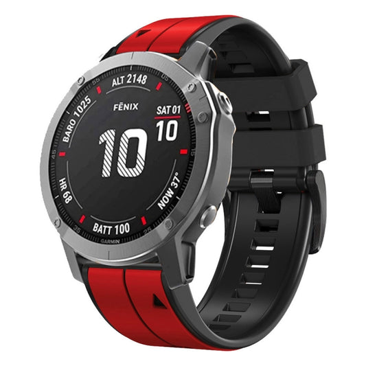 For Garmin Fenix 7 Vertical Stripes Two-color Silicone Watch Band(Red Black) by bashfashion