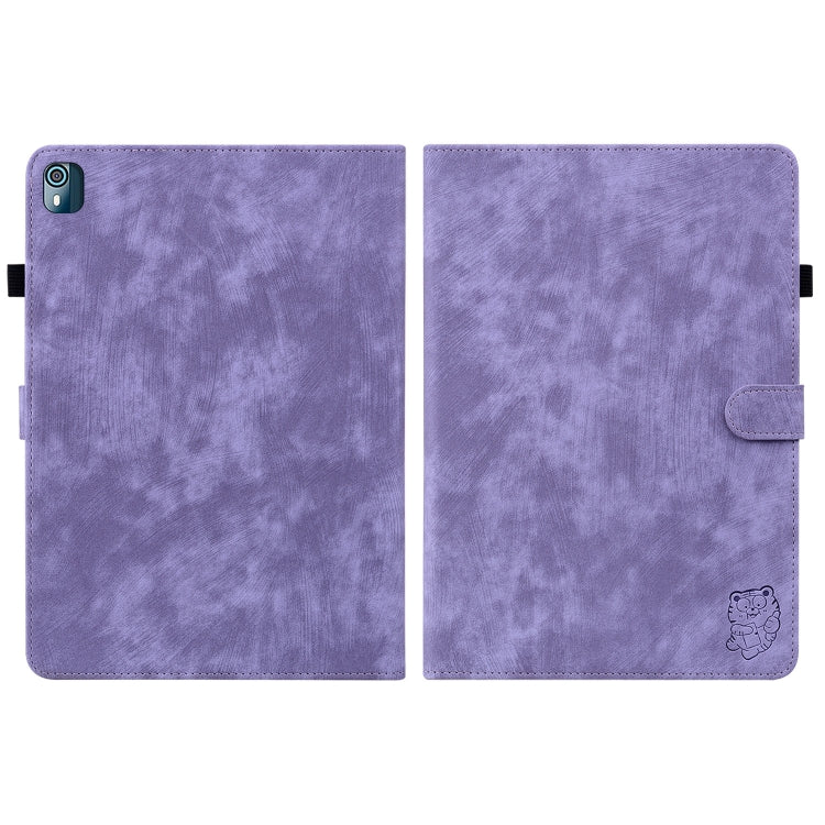 For Nokia T10 Tiger Pattern PU Tablet Case(Purple) by bashfashion