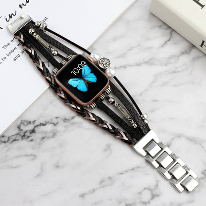 Jewelry Watch Band For Apple Watch Series 9&8&7 41mm / SE 3&SE 2&6&SE&5&4 40mm / 3&2&1 38mm(Black) by bashfashion