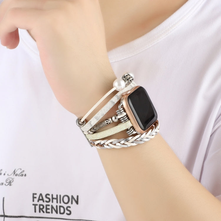 Jewelry Watch Band For Apple Watch Series 9&8&7 41mm / SE 3&SE 2&6&SE&5&4 40mm / 3&2&1 38mm(Beige) by bashfashion