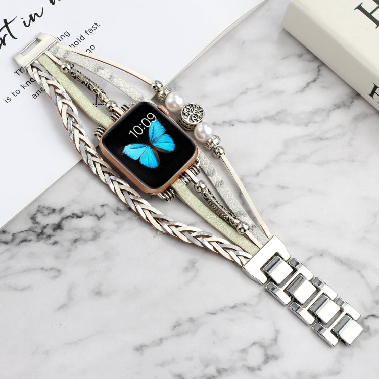 Jewelry Watch Band For Apple Watch Series 9&8&7 41mm / SE 3&SE 2&6&SE&5&4 40mm / 3&2&1 38mm(Beige) by bashfashion