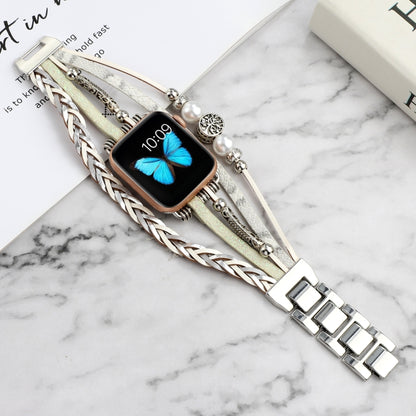 Jewelry Watch Band For Apple Watch Series 9&8&7 41mm / SE 3&SE 2&6&SE&5&4 40mm / 3&2&1 38mm(Beige) by bashfashion