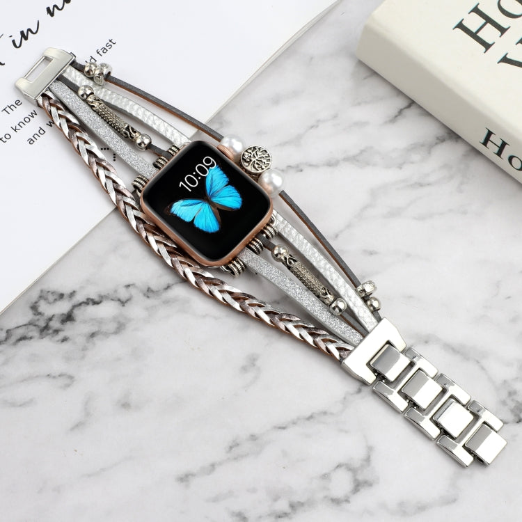 Jewelry Watch Band For Apple Watch Series 9&8&7 41mm / SE 3&SE 2&6&SE&5&4 40mm / 3&2&1 38mm(Silver) by bashfashion