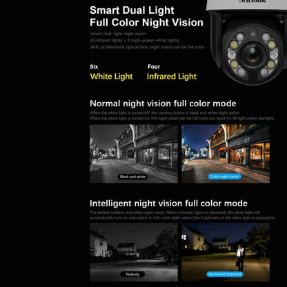 SriHome SH041 5.0MP 20X Optical Zoom 2.4G/5G WiFi IP66 Waterproof AI Auto Tracking H.265 Video Surveillance, Plug Type:US Plug(White) by bashfashion