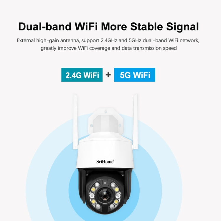 SriHome SH041 5.0MP 20X Optical Zoom 2.4G/5G WiFi IP66Waterproof AI Auto Tracking H.265 Video Surveillance, Plug Type:EU Plug(White) by bashfashion