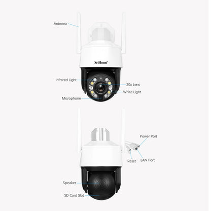 SriHome SH041 5.0MP 20X Optical Zoom 2.4G/5G WiFi IP66 Waterproof AI Auto Tracking H.265 Video Surveillance, Plug Type:UK Plug(White) by bashfashion