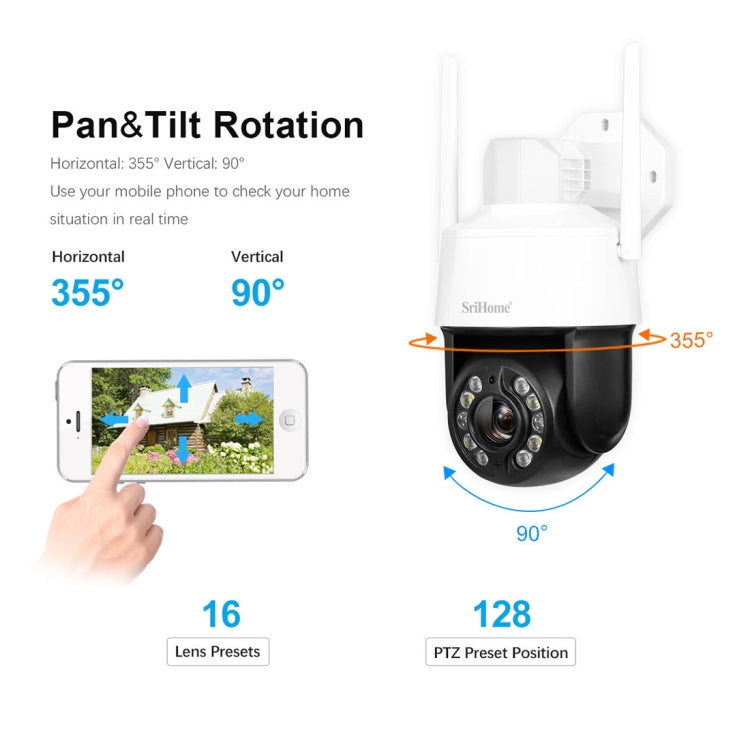 SriHome SH041 5.0MP 20X Optical Zoom 2.4G/5G WiFi IP66 Waterproof AI Auto Tracking H.265 Video Surveillance, Plug Type:UK Plug(White) by bashfashion