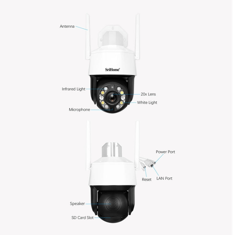 SriHome SH041 5.0MP 20X Optical Zoom 2.4G/5G WiFi IP66 Waterproof AI Auto Tracking H.265 Video Surveillance, Plug Type:AU Plug(White) by bashfashion