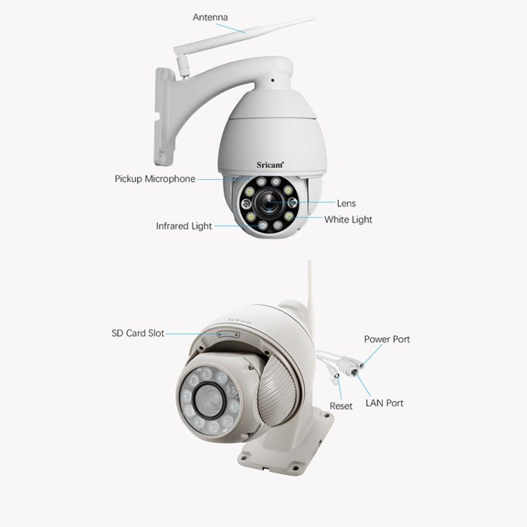Sricam SP008C 5MP 10X Zoom IP66 Waterproof CCTV WiFi IP Camera Monitor, Plug Type:US Plug(White) by Sricam