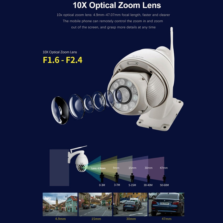 Sricam SP008C 5MP 10X Zoom IP66 Waterproof CCTV WiFi IP Camera Monitor, Plug Type:UK Plug(White) by Sricam
