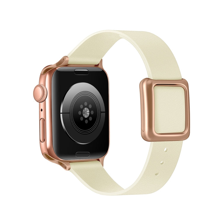 Magnetic Rose Gold Square Buckle Watch Band For Apple Watch Ultra 49mm&Watch Ultra 2 49mm / Series 9&8&7 45mm / SE 3&SE 2&6&SE&5&4 44mm / 3&2&1 42mm(Beige) by bashfashion