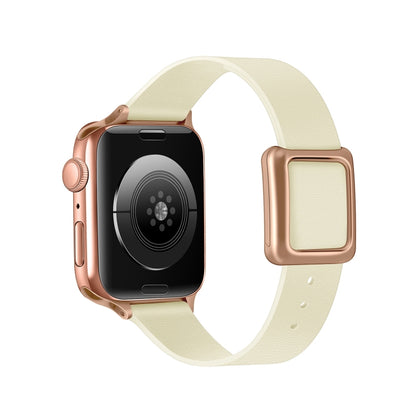 Magnetic Rose Gold Square Buckle Watch Band For Apple Watch Ultra 49mm&Watch Ultra 2 49mm / Series 9&8&7 45mm / SE 3&SE 2&6&SE&5&4 44mm / 3&2&1 42mm(Beige) by bashfashion