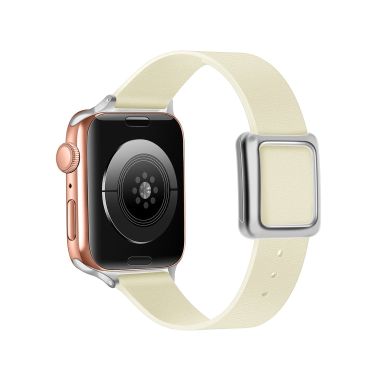 Magnetic Silver Square Buckle Watch Band For Apple Watch Ultra 49mm&Watch Ultra 2 49mm / Series 9&8&7 45mm / SE 3&SE 2&6&SE&5&4 44mm / 3&2&1 42mm(Beige) by bashfashion