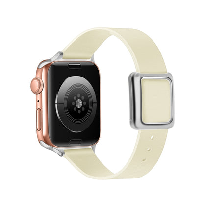 Magnetic Silver Square Buckle Watch Band For Apple Watch Ultra 49mm&Watch Ultra 2 49mm / Series 9&8&7 45mm / SE 3&SE 2&6&SE&5&4 44mm / 3&2&1 42mm(Beige) by bashfashion