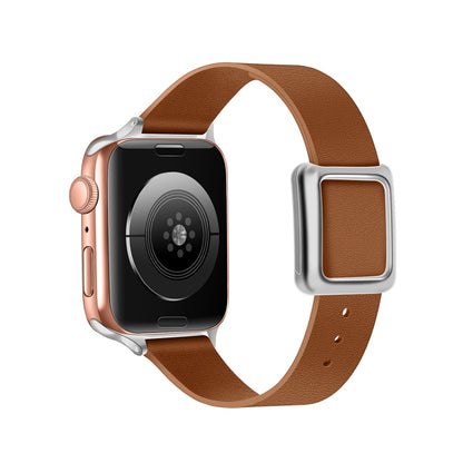 Magnetic Silver Square Buckle Watch Band For Apple Watch Ultra 49mm&Watch Ultra 2 49mm / Series 9&8&7 45mm / SE 3&SE 2&6&SE&5&4 44mm / 3&2&1 42mm(Brown) by bashfashion