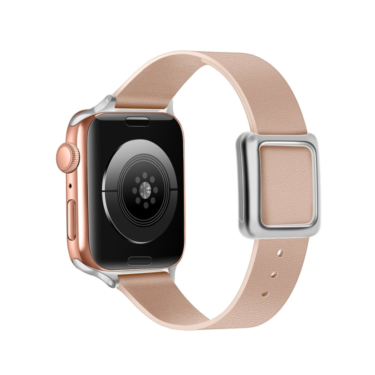 Magnetic Silver Square Buckle Watch Band For Apple Watch Series 9&8&7 41mm / SE 3&SE 2&6&SE&5&4 40mm / 3&2&1 38mm(Pink) by bashfashion