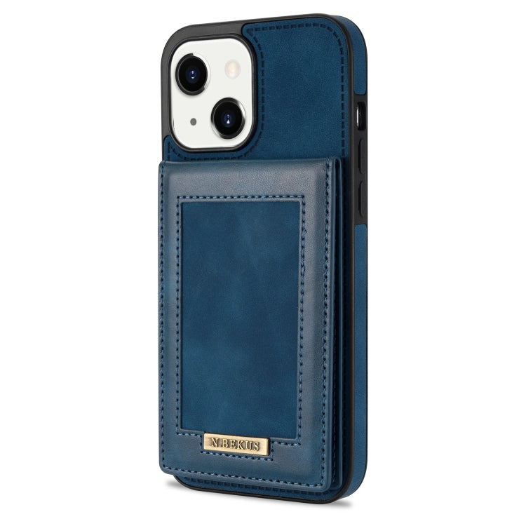 For iPhone 14 N.BEKUS Vertical Flip Card Slot RFID Phone Case (Blue) by N.BEKUS