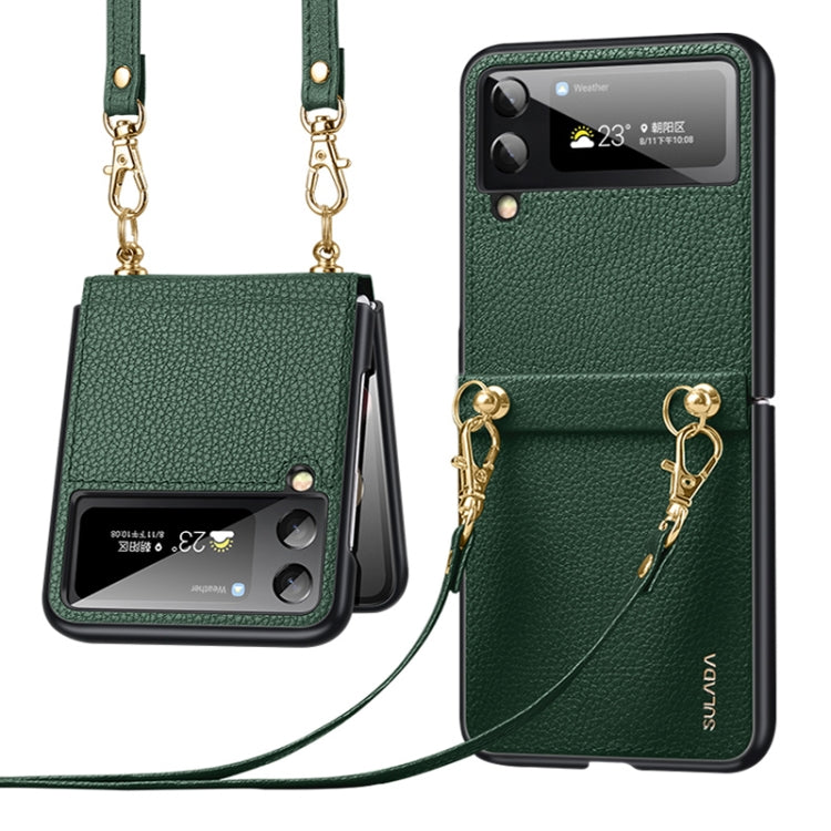 For Samsung Galaxy Z Flip4 SULADA Litchi Texture Leather + TPU Phone Case with Strap(Green) by SULADA