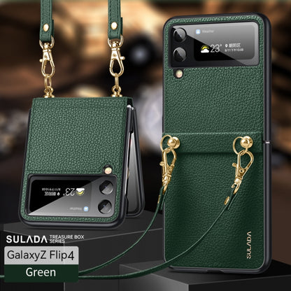 For Samsung Galaxy Z Flip4 SULADA Litchi Texture Leather + TPU Phone Case with Strap(Green) by SULADA