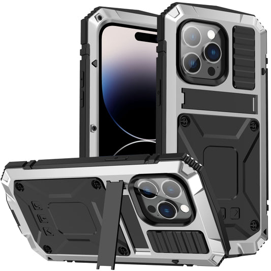 For iPhone 14 Pro R-JUST Shockproof Waterproof Dust-proof Case with Holder(Silver) by R-JUST