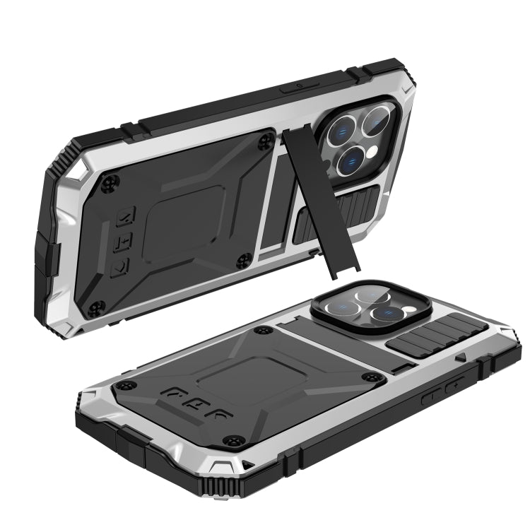 For iPhone 14 Pro R-JUST Shockproof Waterproof Dust-proof Case with Holder(Silver) by R-JUST