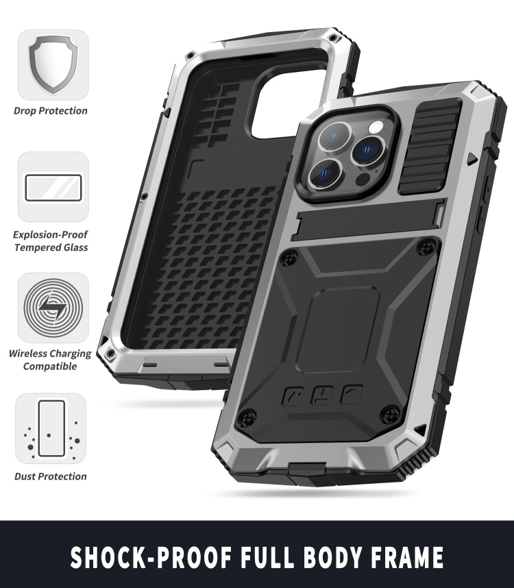 For iPhone 14 Pro R-JUST Shockproof Waterproof Dust-proof Case with Holder(Silver) by R-JUST
