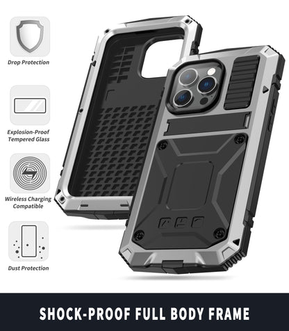For iPhone 14 Pro R-JUST Shockproof Waterproof Dust-proof Case with Holder(Silver) by R-JUST