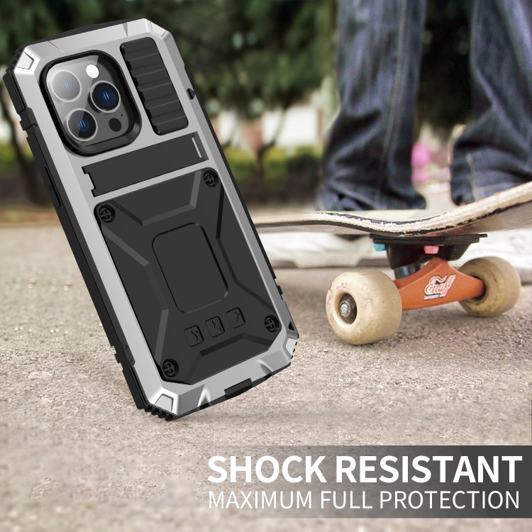 For iPhone 14 Pro R-JUST Shockproof Waterproof Dust-proof Case with Holder(Silver) by R-JUST