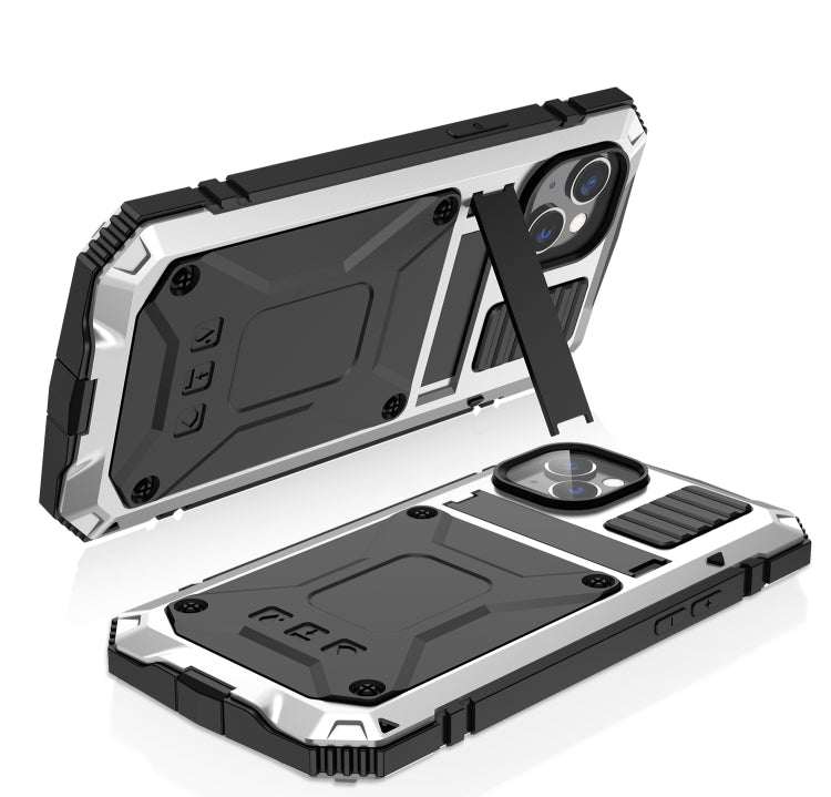 For iPhone 14 R-JUST Shockproof Waterproof Dust-proof Case with Holder (Silver) by R-JUST