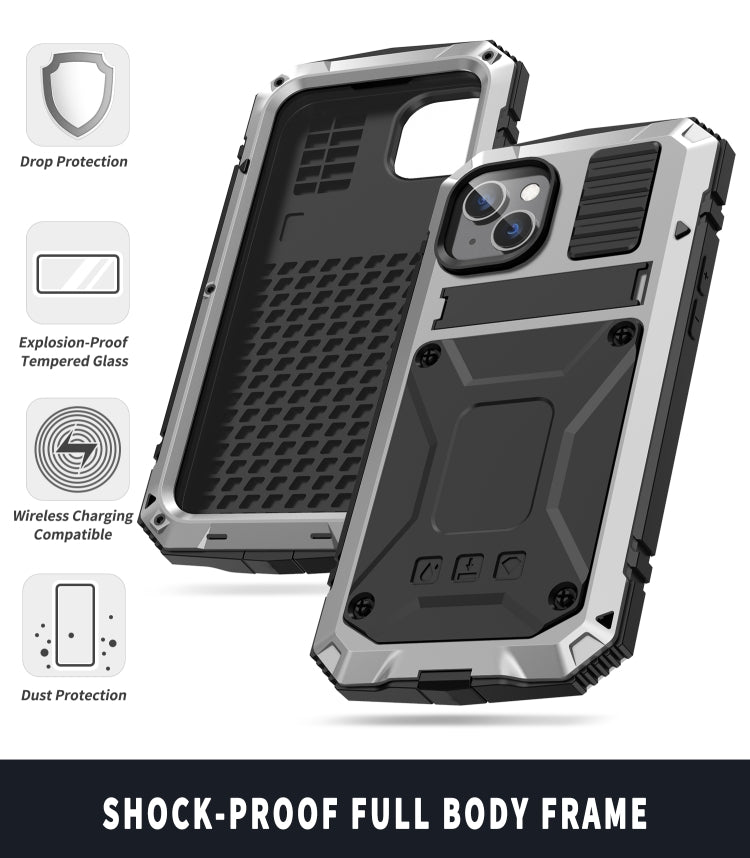 For iPhone 14 R-JUST Shockproof Waterproof Dust-proof Case with Holder (Silver) by R-JUST