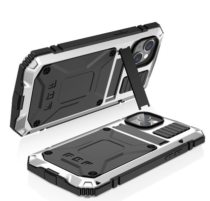 For iPhone 14 Plus R-JUST Shockproof Waterproof Dust-proof Case with Holder (Silver) by R-JUST