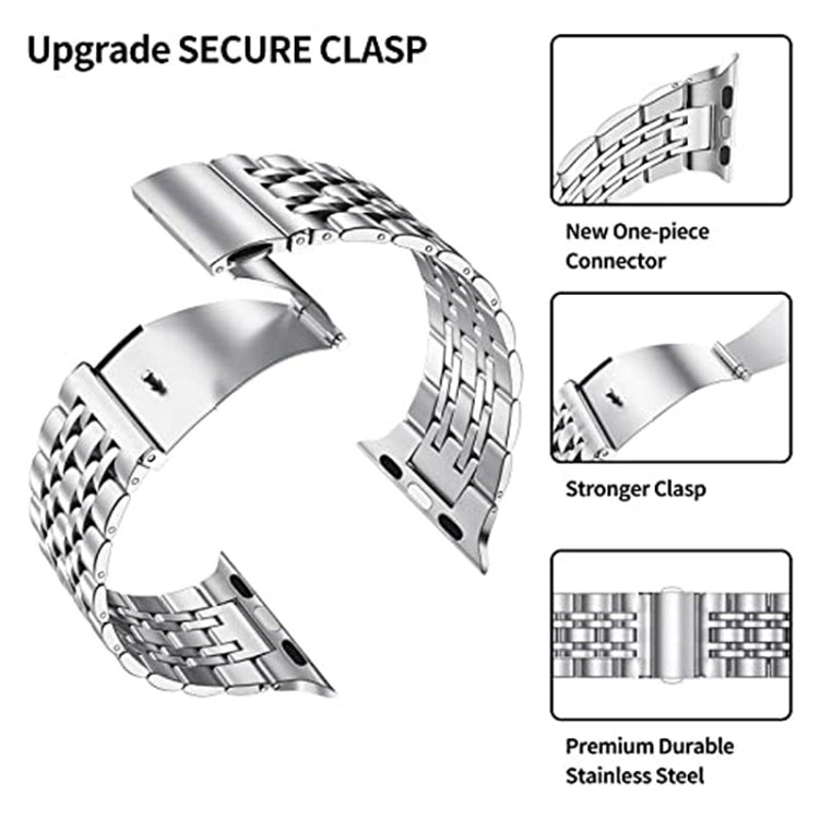 Seven-bead Ultra-thin Stainless Steel Watch Band For Apple Watch Ultra 49mm&Watch Ultra 2 49mm / Series 9&8&7 45mm / SE 3&SE 2&6&SE&5&4 44mm / 3&2&1 42mm(Gold) by bashfashion