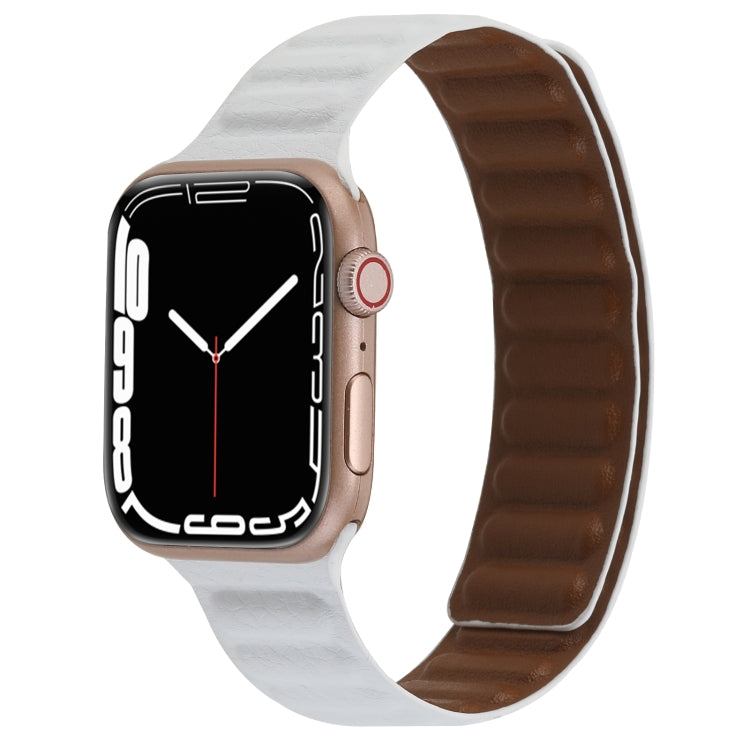 Magnetic Two-color Loop Slim Leather Watch Band For Apple Watch Ultra 49mm&Watch Ultra 2 49mm / Series 9&8&7 45mm / SE 3&SE 2&6&SE&5&4 44mm / 3&2&1 42mm(White) by bashfashion